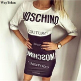 WayToIan Spring Summer fashion letter print sexy bodycon dress patchwork vestido de festa robe femme casual women dress