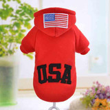USA Flag Fashion Pet Apparel Dog Clothes Small Dogs Coat with Hooded Gray Red Black Pet Sportwear Sweatercoat in Autumn Winter