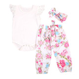 US Stock Floral Newborn Baby Girls Lace Romper Pants Headband Outfit Set Clothes Infant Toddler Girl Brief Clothing Set Playsuit