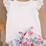 US Stock Floral Newborn Baby Girls Lace Romper Pants Headband Outfit Set Clothes Infant Toddler Girl Brief Clothing Set Playsuit