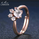 URING- Bear's Paw 5mm 100% Natural Pink Rose Quartz Ring 925 Sterling Silver Jewelry Romantic Wedding Band LMRI027