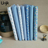 Urijk 7PCs/Lot 25x25cm Mixed Fabric DIY Patchwork Blue Flower Series Quilting Fabric Tissu Patchwork Sewing Accessories