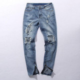 Urban Cool Mens Side Ankle Zipper Jeans Kanye West Skinny Stretchy Destroyed Distressed Knee Ripped Jeans With Holes For Men Urban Cool Mens Side Ankle Zipper Jeans Kanye West Skinny Stretchy Destroyed Distressed Knee Ripped Jeans With Holes For Men