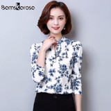 Bamskarosa Women Shirt 2017 Spring Fashion Vintage Elegant Floral Print Office Shirt Chiffon Blouse Blusas Feminina Causal Tops