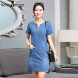 Bamskarosa Women Jeans Dress 2017 Summer Mini Sexy Hip Denim Dress Slim Casual Bodycon Tunic Dresses Plus Size Women Clothing Bamskarosa Women Jeans Dress 2017 Summer Mini Sexy Hip Denim Dress Slim Casual Bodycon Tunic Dresses Plus Size Women Clothing