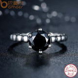 BAMOER Genuine 100% 925 Sterling Silver Ring with Black Cubic Zirconia For Women Wedding Jewelry PA7109