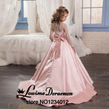 Ball Gown Pink Flower Girl Dresses 2017 Sequins Beading Bow Sash Kids Evening Gowns Holy Communion Turquoise Dresses for Girls