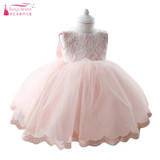 Ball Gown Flower Girl Dress Girls Fashion Pink Lace Big Bow Party Tulle Princess Baby Girl dress Real Photos