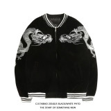 Hot Japanese Harajuku YOKOSUKA Feel Dragon Embroidery Cool Jacket Long Sleeve Baseball Casual Outwear Coat High Quality