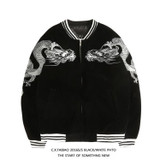 Hot Japanese Harajuku YOKOSUKA Feel Dragon Embroidery Cool Jacket Long Sleeve Baseball Casual Outwear Coat High Quality