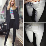 Hot in American European Lady Zip Pencil Pants High Waisted Slim Stretch Leggings Trousers Pants White&Black pantalon femme hive