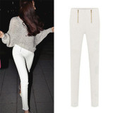 Hot in American European Lady Zip Pencil Pants High Waisted Slim Stretch Leggings Trousers Pants White&Black pantalon femme hive