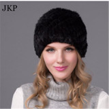 Hot Genuine Mink Fur Hat Cap Nature Knit Mink Fur Hat Fashion Women Winter Headgear