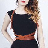Hot Fashion Handmade Leather Harness Punk Gothic Body Bondage Cage Shoulder Wraped Long Waist Straps Suclpting Belt