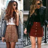 Hot Fashion 2017 Summer Women High Waist Lace Up Suede Leather Pocket Preppy Short Mini Skirt