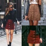 Hot Fashion 2017 Summer Women High Waist Lace Up Suede Leather Pocket Preppy Short Mini Skirt