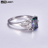 Hot Emerald Cut 3ct Natural Mystic Fire Rainbow Topaz Engagement Wedding Ring Genuine 925 Sterling Silver Rings for Women