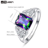 Hot Emerald Cut 3ct Natural Mystic Fire Rainbow Topaz Engagement Wedding Ring Genuine 925 Sterling Silver Rings for Women