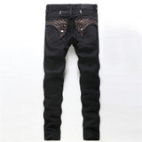 Hot bronzing black men's jeans, men's European and American fashion Slim Straight trousers, high quality men's jeans Rock Star