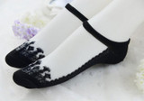 Fashion Thin section Cotton bottom Women Summer Lace Short socks Female Non-slip crystal glass Transparent style Invisible Sock