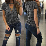 Fashion T-shirts Sexy Women's Clothing Summer Short Sleeve T-shirt Loose Clothes Casual V-Neck T-Shirt Camouflage Female Tops