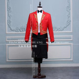 Fashion Tailcoat Suits Mens Embroidery Gold Red Black White Blazers Magician Dress Stage Singer Prom Wedding Groom Male Tuxedo