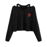 Fashion sweatshirt women Long Sleeve Sweatshirt Rose Print Causal Crop Tops hoodies moletom feminina