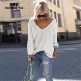 Fashion Sweater Women Winter V Neck Loose Knitted Sweater Long Sleeve Solid Top Women Autumn Female Sweaters Sueter Mujer Femme