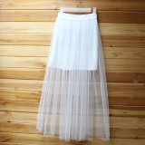 Fashion Summer Women Skirt Sexy Transparent Long Skirt Ladies Solid NETTING Mesh Skirts Stylish Jupe Skirts