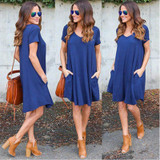 Fashion Summer Women ShortSleeve Dress Casual Sexy V-Neck Elegant Mini Dresses Clothes 2018
