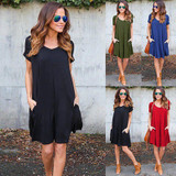 Fashion Summer Women ShortSleeve Dress Casual Sexy V-Neck Elegant Mini Dresses Clothes 2018