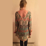 Fashion Summer Vintage Ethnic Dress Sexy Women Boho Floral Printed Casual Beach Dress Loose Sundress