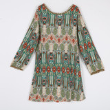 Fashion Summer Vintage Ethnic Dress Sexy Women Boho Floral Printed Casual Beach Dress Loose Sundress