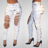 Fashion Summer Style White Hole Ripped Jeans Women Cool Denim High Waist Pants Capris Ladies Female Skinny Casual Jeans #237527