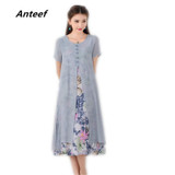 fashion summer style cotton linen vintage print plus size women casual long dress vestidos femininos party 2017 dresses