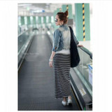 Fashion Summer Skirts Womens Long Skirt Female Black and White Striped With Pockets free Size Casual Women Clothing