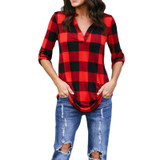 Fashion Summer Hot Women Blouse Shirt Plus Size 4XL 5XL Grid Printed Armbands Loose Tops Tee Blusas Feminina Casual