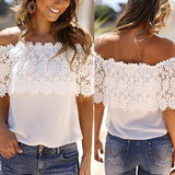 Fashion Summer Lace Crochet Off Shoulder Chiffon Shirt Casual Tops Blouse Fashion Summer Lace Crochet Off Shoulder Chiffon Shirt Casual Tops Blouse
