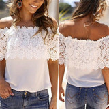 Fashion Summer Lace Crochet Off Shoulder Chiffon Shirt Casual Tops Blouse AT8 Fashion Summer Lace Crochet Off Shoulder Chiffon Shirt Casual Tops Blouse AT8