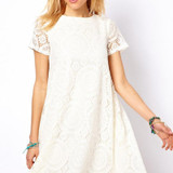 Fashion Summer Dress 2018 Women Casual Mini Dress Short Sleeve A-Line Hollow Out Lace Sexy