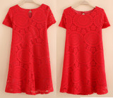 Fashion Summer Dress 2018 Women Casual Mini Dress Short Sleeve A-Line Hollow Out Lace Sexy