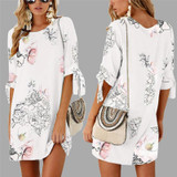 Fashion summer dress 2018 beach dress Women Summer Half Sleeve Bow Bandage Floral Striaght Casual Short Mini Dress robe J08#N