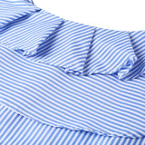 Fashion Striped Print One Shoulder Women Blouse Slash Neck Pink Tops Ruffled Vintage Ladies Blue blusas mujer de moda 2017