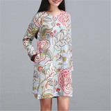 fashion spring autumn cotton linen vintage print plus size women casual loose dress party vestidos femininas dresses 2017