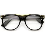 Fashion Spiked Retro Flat Top Clear Lens Horned Rim Glasses 8885