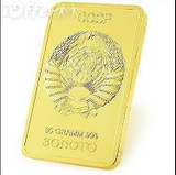 HOT SALE! Free shipping Retail RARE 1 OZ. SOVIET RUSSIAN USSR CCCP PURE .999 24K GOLD LAYERED INGOT BULLION BAR free shipping