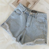 Hot Sale Women's Denim Shorts Fashion Vintage Tassel Rivet Ripped Loose High Waisted Short Jeans Punk Sexy Woman Summer Style