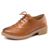 Hot Sale Women Genuine Leather Oxford Shoes Fashion Round Toe Lace Up Flat Ladies Oxfords England Style Brogue Oxfords For Women