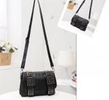 SMOOZA Skull Rivets Women Black Leather Messenger Bags Fashion Vintage Messenger Cool Shoulder Bags sac a main bolsa