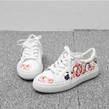 Smile Circle 2017 Spring Autumn Shoes Women Lace-up Embroidery Flat Shoes Women Fashion Designer Flower Casual Platform Shoes